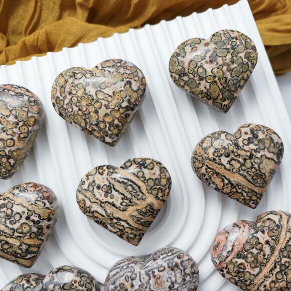 Leopard Skin Jasper Heart Crystal Carving Strength Crystals - Picture 3 of 9